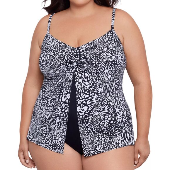 Swim Solutions Other - NWT Swim Solutions Black White Flyaway Fauxkini One-Piece Swimsuit PLUS 22W